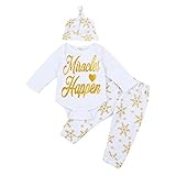 杜屋トヤ　クリスマス　新生児服　ベビー上下セット　Miracles Happen　かわいい長袖ロンパース　総柄パンツ　帽子　ルームウェア　赤ちゃん　プレゼント　0-18M