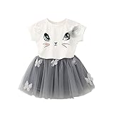Cutelove 子供ドレス　レースワンピース　紗　猫柄　ふりふり　半袖　Tシャツ　プリンセス　女の子　夏　普段着　コットン　可愛い