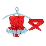 Perfk ガールズ 子供 水着 ワンピース スイカの柄 ヘアバンド付き ビーチウェア 水泳 水遊び 旅行 贈り物 学校 - M