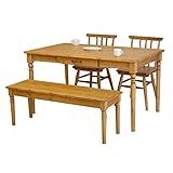 【4点セット】135cm幅テーブル＋チェア2脚＋ベンチ 無垢 パイン無垢材 ダイニングテーブル ダイニングチェア ナチュラル カントリー papillion
