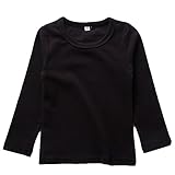 KISBINI ガールズキッズ 長袖Tシャツ トップス長袖 ラウンドネック 無地 キッズ 男の子 女の子 コットン 部屋着 キャンディーカラー 80-150cm (ブラック, 90cm)