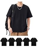 [SHOREKEEPER] 6.8OZ tシャツ メンズ 半袖 綿100% 5枚組 プレミアム インナーシャツ ゆったり ティーシャツ 丸首 無地 抗菌防臭 肌着 オールシーズン 複数色選び 男女兼用 (JP, アルファベット, M, ブラック(5枚組))