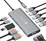 NOVOO USB C ドッキングステーション｜12ポート搭載・2つのHDMI・VGA・5つのUSBポート・100W PD対応・USB-Cデータ・SD/TFカードリーダー｜MacBook/Dell/HP/Surfaceなどに対応