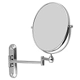 8インチ　アームミラー　壁付けミラー　5倍　拡大鏡　折りたたみ可能　360度回転可能　洗面所に取り付け　両面鏡　シルバー