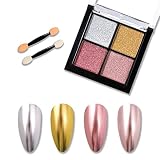 ALLMIRA ミラーネイル パウダー 4色パレット ミラーパウダー オーロラパウダー ジェルネイル セット 固形 ゴールド レジン ネイルパーツ ソリッド 金 ピンク 6色(ミラーパウダー 01)