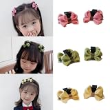 女の子用リボンヘアクリップ、布製ミニクリップ、子供用サイド前髪細かい髪留め、3色6個セット、3歳から12歳対応 親子おそろい リボンヘアクリップ (ピンク+グリーン+イエロー)3p