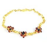 Flower Amber Teething Necklace - Handmade in Baltic Lithuania - 12.5 Inches for Baby Girl or Boy Hon