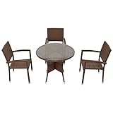 人工ラタンチェア3脚 丸テーブル1台 4点セット 強化ガラス ウォールナット 籐 肘掛け付き 家具 ファニチャー インテリア スタッキングチェア リビング chair 椅子 南国 アジアン バリ風 リ