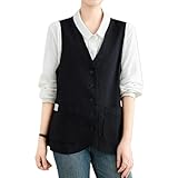 [Niliv] ベスト レディースベスト リネンベスト Vネックリネン 綿麻 カジュアル 重ね着風トップス 体型カバー 春夏 秋冬 着心地よい 無地 ブラウス 森ガール(ブラックL)