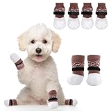 LOOBANI 犬 靴下 滑り止め 犬用靴下 脱げにくい 犬用 傷 舐め防止 柔らかい 肉球保護 サポート 小中大型犬 介護(ブラウン, S)