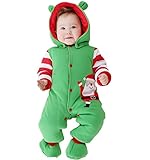 【SEBLES】ベビー服 カバーオール あったか かわいい フード なりきり アニマル キャラクター 新生児 靴下(73cm,緑のサンタクロース)