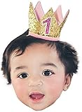ゴールドピンク" 1 " Baby Girls Mini誕生日クラウンヘッドバンドケーキSmashパーティー画像