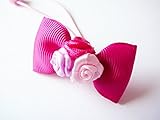 オリジナル ハンドメイド バレエ　トリプル ローズ リボン ヘアゴム チェリー 濃ピンク