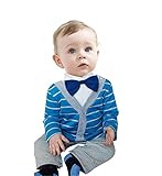 （ワボーズ）Waboats ベビー服 春秋 男の子 フォーマル 蝶ネクタイ付 長袖 ロンパース カバーオール ブルー 80