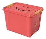 スマイルボックス Lサイズ(レッド) ふた付き収納 子供部屋 スタッキング可能 整理整頓 持ち手つき 持ち運び便利 カラフル かわいい 絵本収納 おもちゃを片づけ