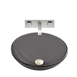 VIGO Sheer Black Frost Glass Vessel Bathroom Sink and Titus Wall Mount Faucet with Pop Up, Brushed N