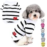 ZUNEA 犬服 Tシャツ 春 夏 小型犬 ボーダー柄 タンクトップ 綿製 おしゃれ かわいい スパンコール ハート柄 シャツ 可愛い 柔らかい ドッグウェア洋服 ペット 子犬 チワワ 猫服 脱毛保護 お散歩 ホワイト XS