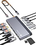 NOVOO 14-in-1 8K@30Hz 4画面モード デュアル 4K@60Hz 40cm延長ケーブル 収納型 USB C ドッキングステーション USB C HDMI ハブ【DP+2 HDMI+VGA+4 USB+USB C 5Gbps+PD 100W急速充電+SD+TF+RJ45+3.5mmオーディオ+マイク】 NEC/Dynabook/MacBook ProM1M2/iPhone 15