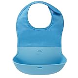CLEARLY-MAN ベビー シリコンエプロン お食事用防水ビブ 離乳食 赤ちゃん 幼児 ポケット付 コンパクト お出かけ 軽量 (1ブルー)