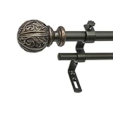 High Quality 5/8 Montevilla Core Leaf Ball Double Telescoping Drapery Rod Set, 26-48, Vintage Bronze