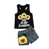 Dourabbi 子供服 女の子 春 夏 幼児 赤ちゃん かわいい 夏 sunflower 向日葵のプリント ベストトップスの Tシャツ フローラル デニム ショートパンツ セットスーツ 服装セット 