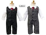 Platina Bear (プラチナベア) タキシード 男の子 フォーマル ロンパース 付けネクタイ 赤ちゃん 新生児 子供 ストライプ柄 70 80 90 サイズ (80サイズ, グレー)