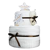 今治タオル imabari towel 名入れ刺繍 出産祝い 日本製 オーガニック 2段 バスタオル おむつケーキ 白銀 (ムーニーパンツタイプＬサイズ(男の子用))