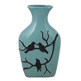Essential D?cor Entrada Collection Birds Ceramic Vase, 7.87 by 13.98-Inch, Blue with Black [並行輸入品]