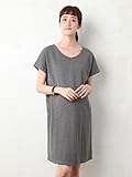 Angeliebe エンジェリーベ マタニティ 授乳口 付 Vネック コクーン ワンピース 産前 産後 妊婦服 半袖 M ～ L 杢 チャコール