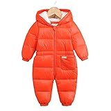 Kayiyasu ジャンプスーツ ベビー 冬服 ロンパース 子どもダウンコート アウター カバーオール オーバーオール フード付き 80％ダウン 防寒保温 019-bbxx-8705(80cm オレン