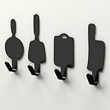 labkiss Decoキッチン用のフック、3 M粘着フック、高マンガン鋼クリエイティブ壁マウントフックキッチン、頑丈、防水耐油防汚、Modrenタオルフック、ブラック、4パック