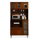 レンジ台 キッチン収納 木製 天然木 タモ材 スチール脚 スライド棚 コンセント付 キャビネット Btype 幅89cm 高さ175cm ブラウン