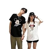 [DAKOU] ディズニー ミッキー キャラクター 親子ｔシャツ 夏秋 カップル服 トップス Tシャツ メンズ ミニー ペアルック カジュアル 吸汗性 綿100% 半袖Tシャツ 恋人 1-16 (L, ミニー、ホワイト)
