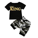 Aliciga ベビー服 セットアップ 男の子 半袖 Tシャツ + パンツ 二点セット 子供服 KING 英文字柄 プリント 迷彩 カッコイイ ファッション 人気 ダンス衣装 スポーツ 日常 保育園 