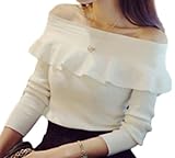 Galette des Rois（ガレット デ ロワ） d13 トップス レディース ニット 長袖 フリル オフショル 白 黒 赤 d13 (フリーサイズ, ホワイト)