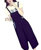 【19blue】 ゆったり サロペット ガウチョ ワイド パンツ オールインワン レディース 黒 (M)