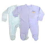 赤ちゃん・ベビー用 綿100% 長袖ロンパース パジャマ スリープスーツ (2枚入り) (6-9ヶ月) (ブルー)