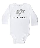 バッフル" Mini Wolf "ブラックテキスト、ホワイトコットン長袖ワンジー – Game Of Thrones カラー: ホワイト