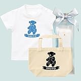 出産祝い 名前入り ギフトセット / Tシャツ & トートバッグ [GP386] 90cm [Tee]ホワイト×ブルーロゴ 出産祝い 誕生日 プレゼント おしゃれな 名入れ ギフト
