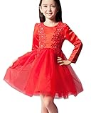 EOZY 子供 プリンセス ドレス 女の子 上質 キッズドレス ワンピース 長袖 ガールズ 子ども フォーマル ワンピ 結婚式 ピアノ 発表会 レッド 140