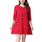 Zhhlinyuan Women Retro Chinese Style PlusSize Loose Long Sleeve Linen Dress Maternity ドレス