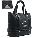 WinSun トートバッグ マザーズバッグ キャリーバッグ ジムバッグ メンズ レディース 大容量 2層式 弁当・靴収納 A4サイズ キャンバス ポーチ付き 2WAY 軽量 撥水 人気 黒