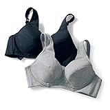 授乳対応Ｌ字型ワイヤークロスオープンシンプルブラジャー２色セット　　杢グレー＆ブラック　サイズ:E70