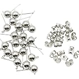 KUKU工房 丸玉カン付き ポストピアス キャッチ付き ハンドメイド 材料 パーツ 20個セット (シルバー, 4mm)