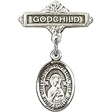 スターリングシルバー赤ちゃんバッジwith our Lady of Perpetual HelpチャームとGodchildバッジピン1 x 5 / 8インチ