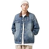 [D.IIZOO] デニムジャケット メンズ Gジャン 長袖 アウター ゆったり ブルゾン カウボーイ オーバーサイズ 春秋服 男女兼用 通勤 通学 (XL, ブルー)