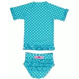 RuffleButts ラッフルバッツ水着 UPF50+ ラッシュガード Polka Dot Ruffled Rash Guard Bikini (2T（90）, Aqua（アクア）) [並行輸入品]