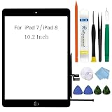 ブラック タッチパネル交換用 10.2インチ 2019 iPad 第7世代（A2197 A2198 A2200）/ 2020 iPad 第8世代（A2270 A2428 A2429 A2430）ガラスタッチデジタイザー 画面交換修理用、取り付け済み接着剤、ツール修理キット（ホームボタン付き）