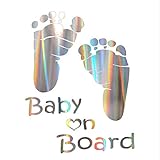 BUENNUS Baby on Boardステッカー 車用 レーザーでキュートな赤ちゃん 足跡ステッカー 車 安全サイン 車の窓用ステッカー 面白い カラフル 反射 足跡 カートゥーン 車 ステッカー デカール