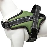 【新登場犬ハーネス特許取得】BaoCheng 犬用胴輪 小型犬/中型犬/大型犬ハーネス 喉に優しい ネームプレートポケット 可愛い 着脱簡単 調整可能 7色選択可能(アーミーグリーン,M)